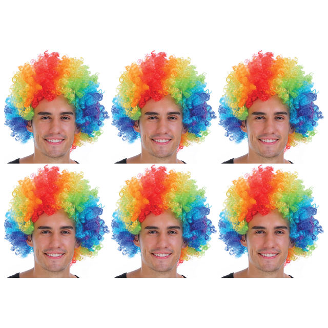 6x Rainbow Afro Wig Bulk Pack - Deluxe Curly Hair for 70s/80s Costume & Fancy Dress Party