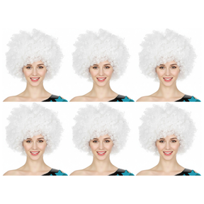 6x White Afro Wig Bulk Pack - Deluxe Curly Hair for 70s/80s Costume & Fancy Dress Party