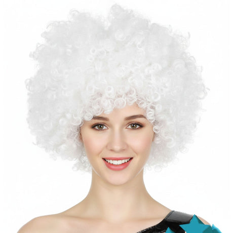White Afro Wig - Deluxe Curly Hair for 70s/80s Costume & Fancy Dress Party