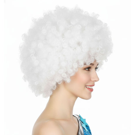 White Afro Wig - Deluxe Curly Hair for 70s/80s Costume & Fancy Dress Party