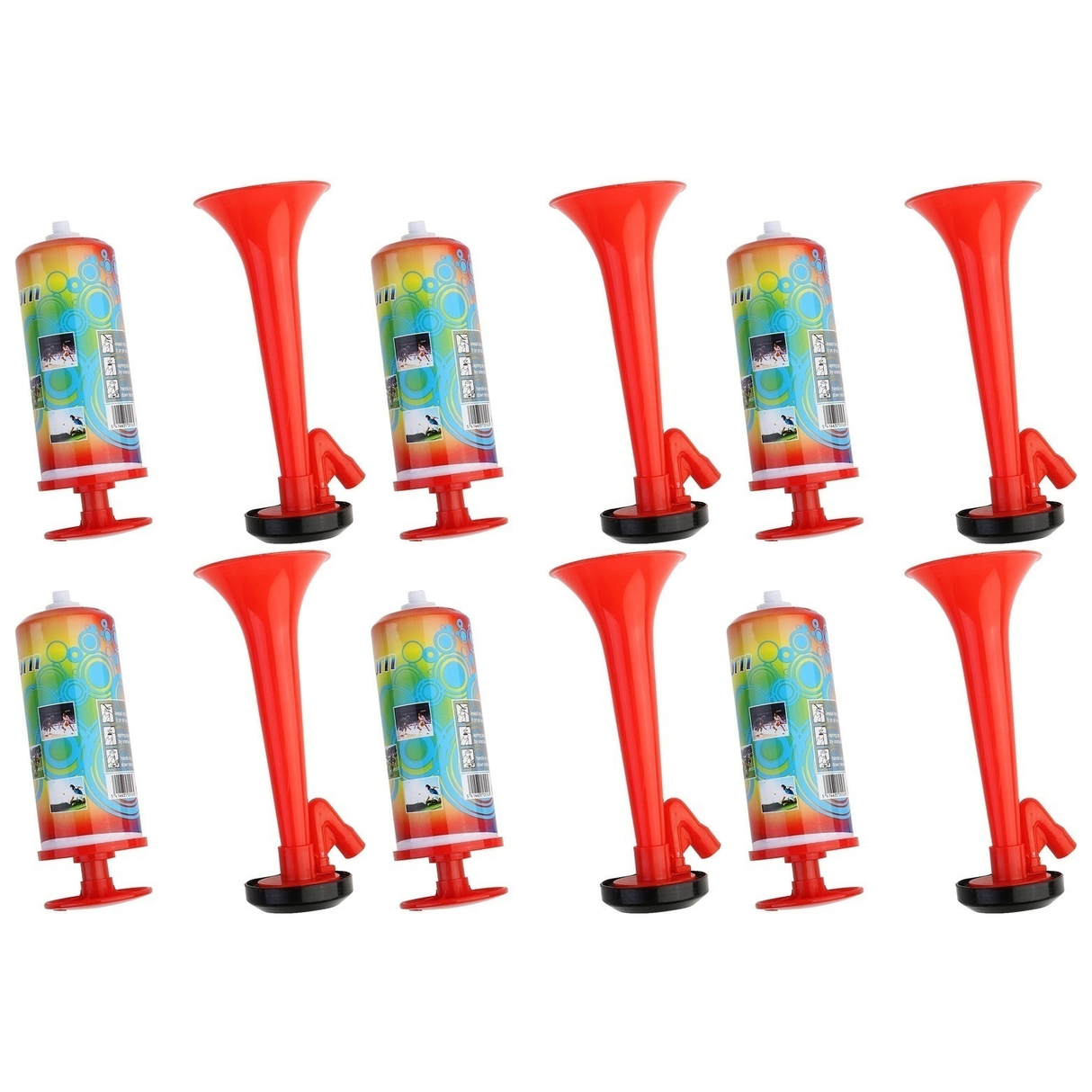 6x Air Horn Bulk Pack - Loud Pump Action Reusable Plastic Klaxon (Party Prop/Sports Event)