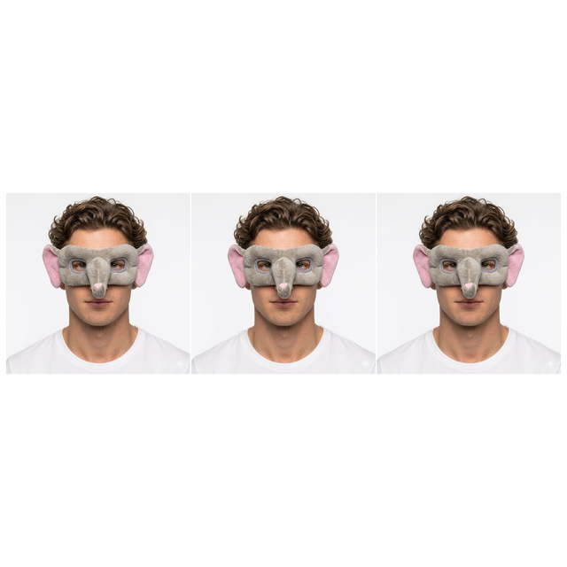 3x Elephant Eye Mask – Animal Costume Accessory for Halloween & Party (Pack)
