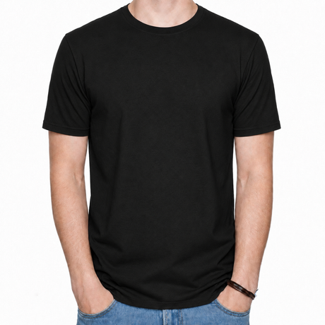 Mens Cotton Stretch T-Shirt - Black (Plain Slim/Skinny Fitted Top)