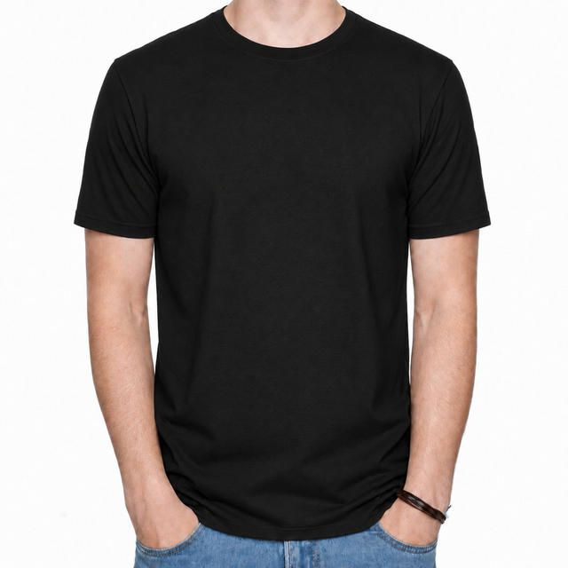 Mens COTTON STRETCH T-SHIRT Tee Top Plain Blank Adults Slim Skinny Fitted - Black - XXL