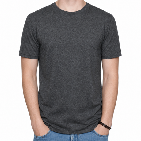 Mens Cotton Stretch T-Shirt - Charcoal Grey (Plain Slim/Skinny Fitted Top)