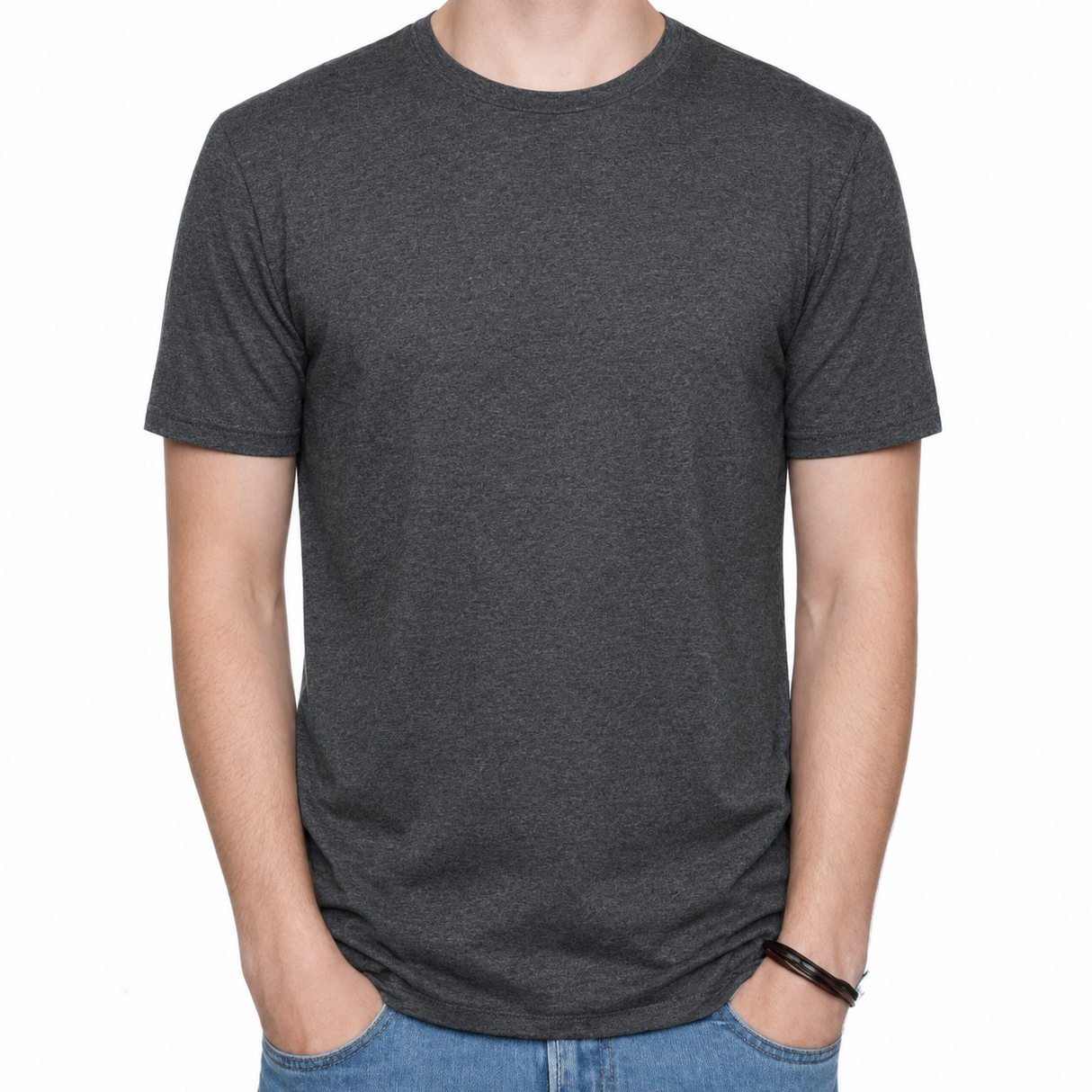 Mens Cotton Stretch T-Shirt - Plain Blank Slim Skinny Fitted Tee - Grey