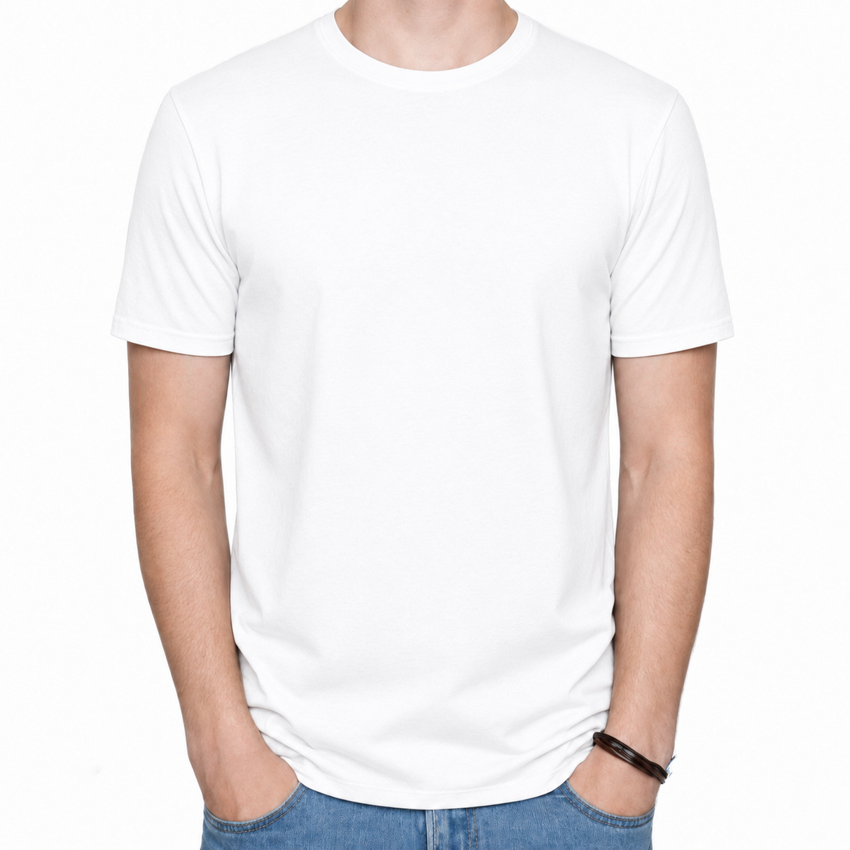 Mens Cotton Stretch T-Shirt - White (Plain Slim/Skinny Fitted Top)