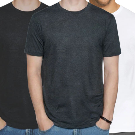 Mens COTTON STRETCH T-SHIRT Tee Top Plain Blank Adults Slim Skinny Fitted - Black