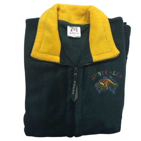 AUSTRALIA Full Zip Fleecy Jumper Jacket Australian Day Aussie Souvenir Fleece - Green/Gold