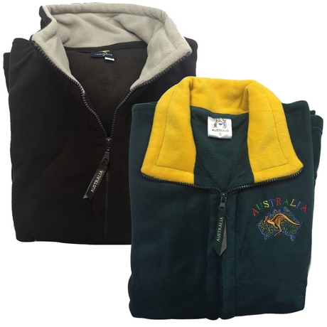 AUSTRALIA Full Zip Fleecy Jumper Jacket Australian Day Aussie Souvenir Fleece - Beige/Brown