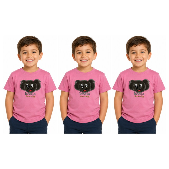 3x Kids Koala Australia T-Shirt Pack - Light Pink (100% Cotton Childrens Souvenir Gift Top)