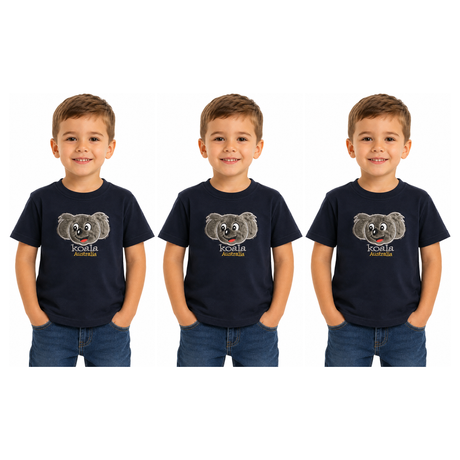 3x Kids Koala Australia T-Shirt Pack - Navy Blue (100% Cotton Childrens Souvenir Gift Top)