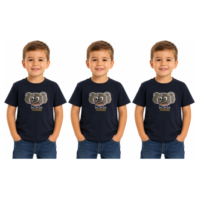 3x Kids Koala Australia T-Shirt Pack - Navy Blue (100% Cotton Childrens Souvenir Gift Top)
