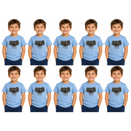 10x Kids Koala Australia T-Shirt Bulk Pack - Sky Blue (100% Cotton Childrens Souvenir Gift Top)