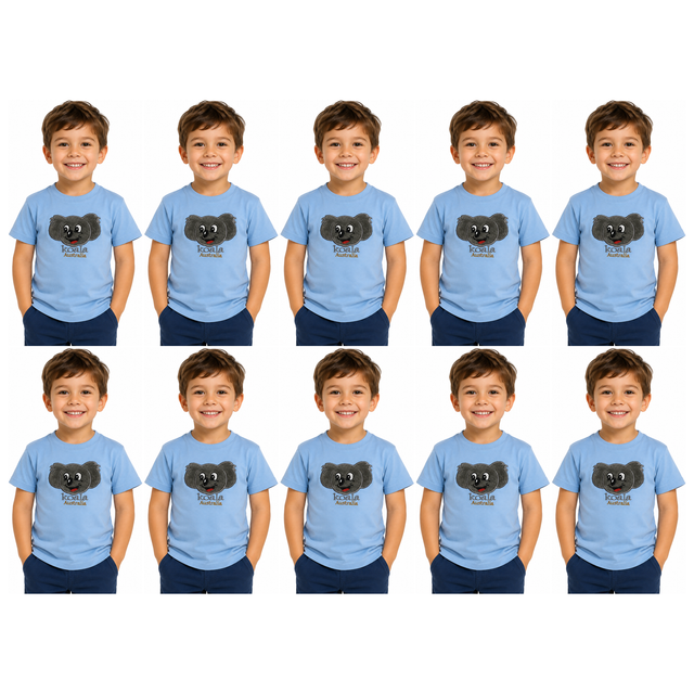 10x Kids Koala Australia T-Shirt Bulk Pack - Sky Blue (100% Cotton Childrens Souvenir Gift Top)