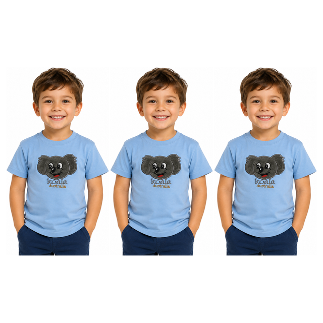 3x Kids Koala Australia T-Shirt Pack - Sky Blue (100% Cotton Childrens Souvenir Gift Top)