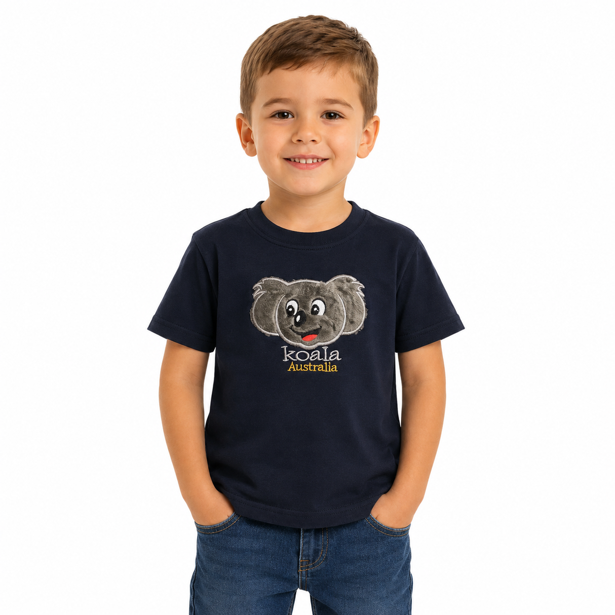 Kids Koala Australia T-Shirt - Navy Blue (100% Cotton Childrens Souvenir Gift Top)