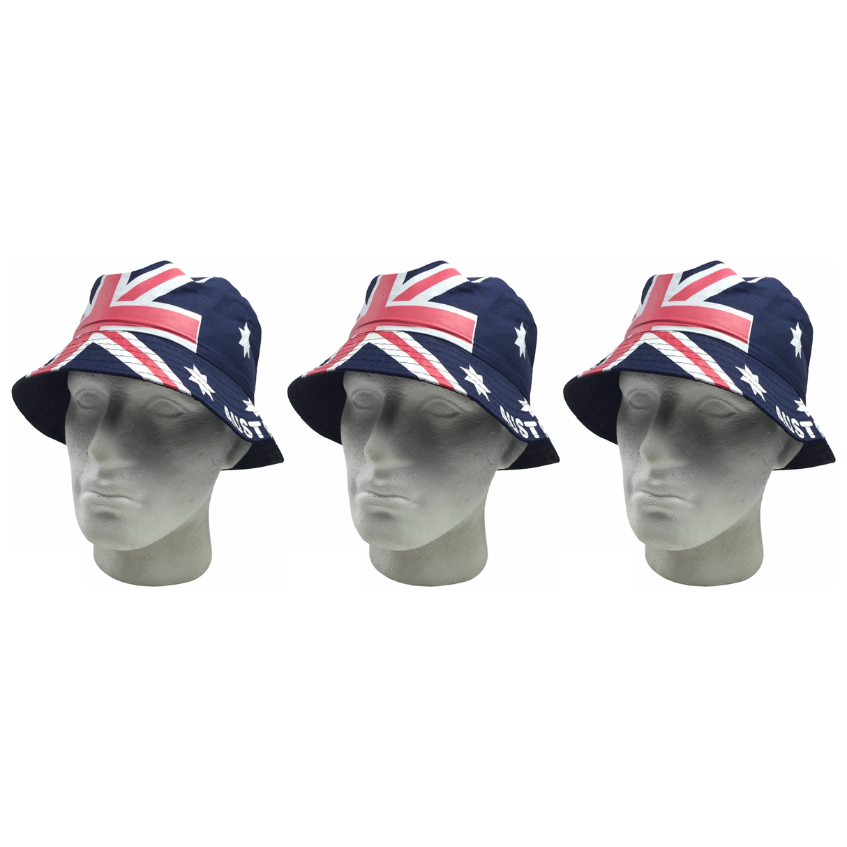 3x Australia Flag Bucket Hat - Aussie Summer Cap for Tennis/Cricket (Bulk Pack)