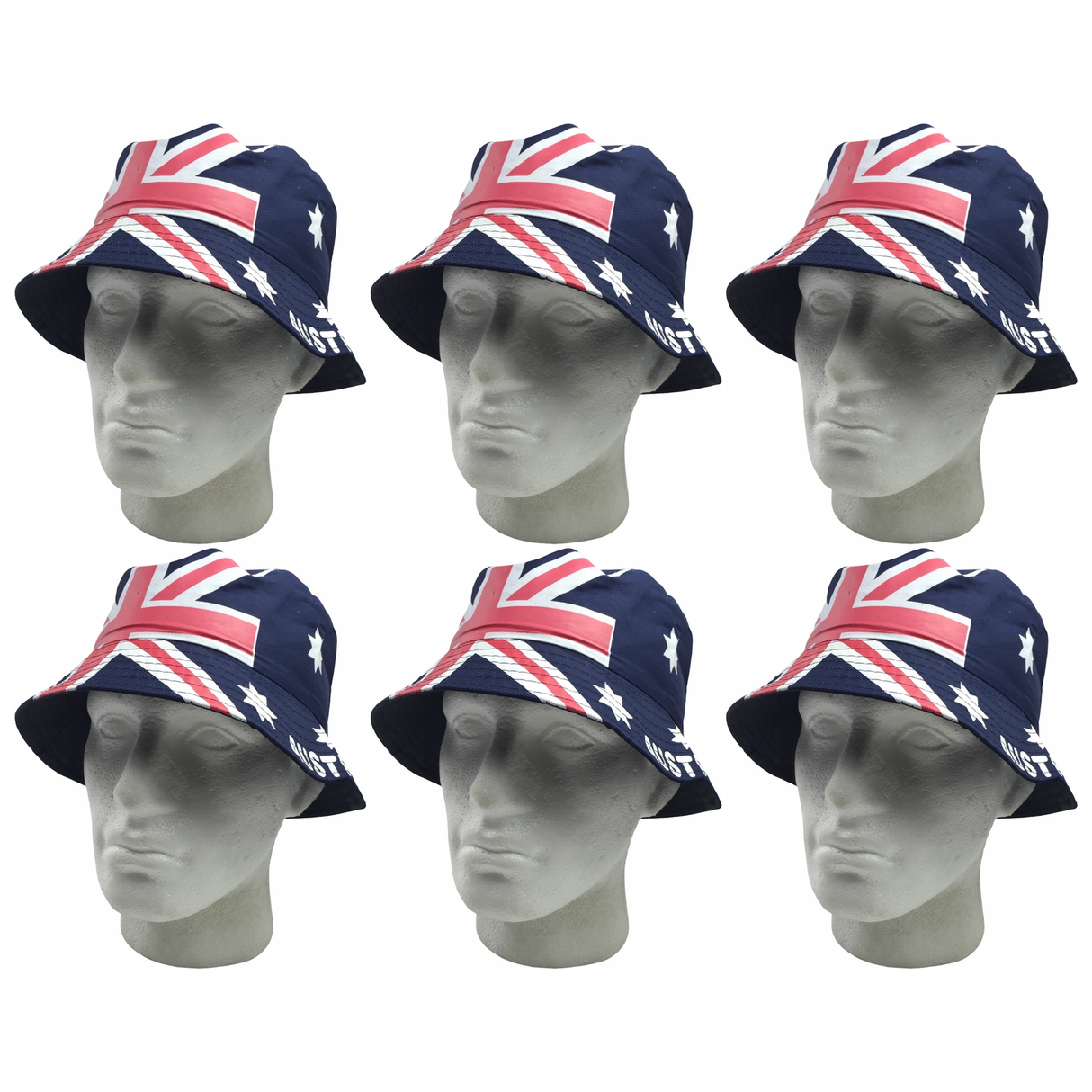 6x Australia Flag Bucket Hat - Aussie Summer Cap for Tennis/Cricket (Bulk Pack)