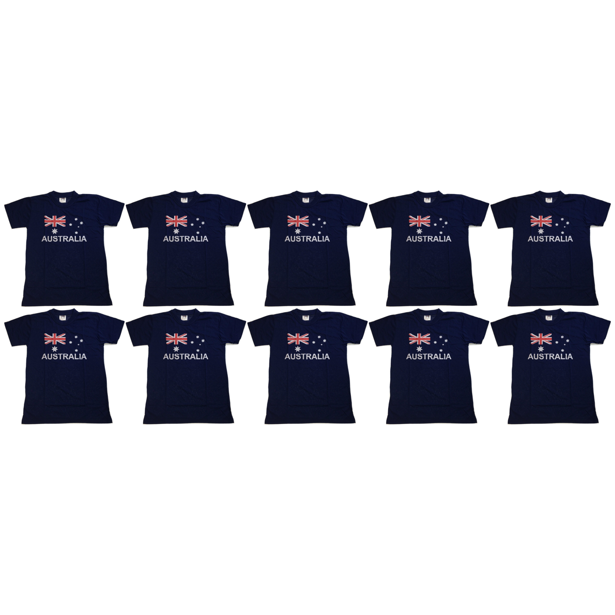 10x Adults Blue Australian Flag T-Shirt Bulk Pack - 100% Cotton Souvenir Gift