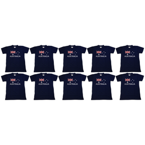 10x Adults Blue Australian Flag T-Shirt Bulk Pack - 100% Cotton Souvenir Gift