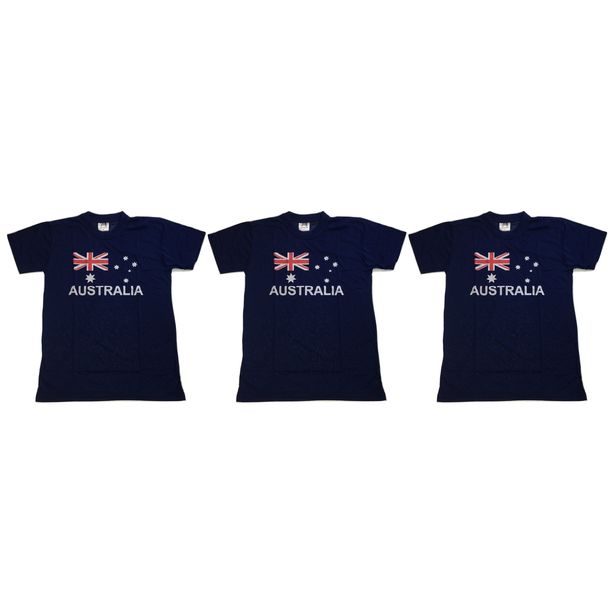 3x Adults Blue Australian Flag T-Shirt Pack - 100% Cotton Souvenir Gift