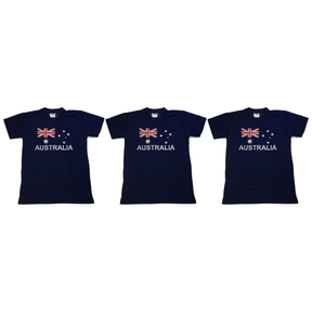 3x Adults Blue Australian Flag T-Shirt Pack - 100% Cotton Souvenir Gift