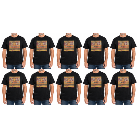 10x Adults Australian Aboriginal Art T-Shirt Bulk Pack - Black (100% Cotton Souvenir Gift)