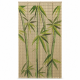 Deluxe Handmade Bamboo Door Curtain - Green Leaves (90x200cm Room Divider Strands/Wall Art)