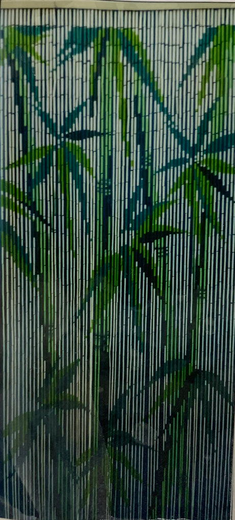 Deluxe Handmade Bamboo Door Curtain - Green Leaves (90x200cm Room Divider Strands/Wall Art)