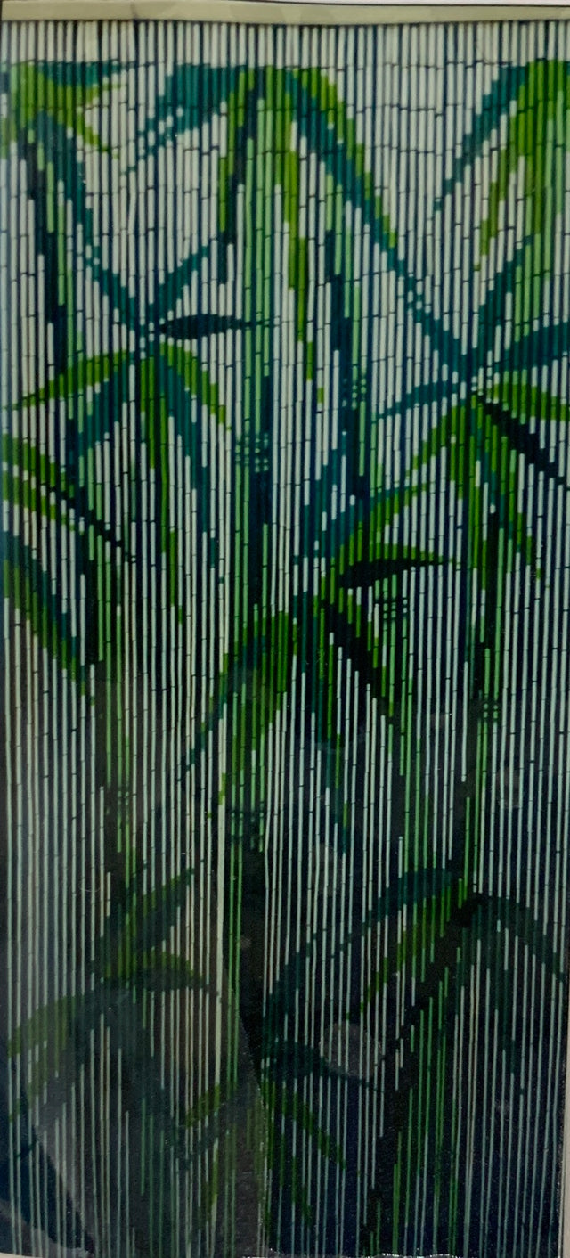 Deluxe Handmade Bamboo Door Curtain - Green Leaves (90x200cm Room Divider Strands/Wall Art)