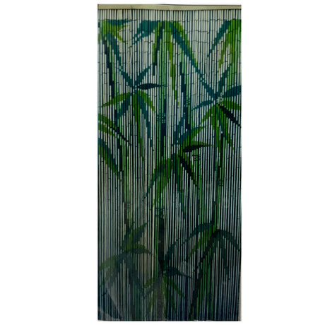 Deluxe Handmade Bamboo Door Curtain - Green Leaves (90x200cm Room Divider Strands/Wall Art)