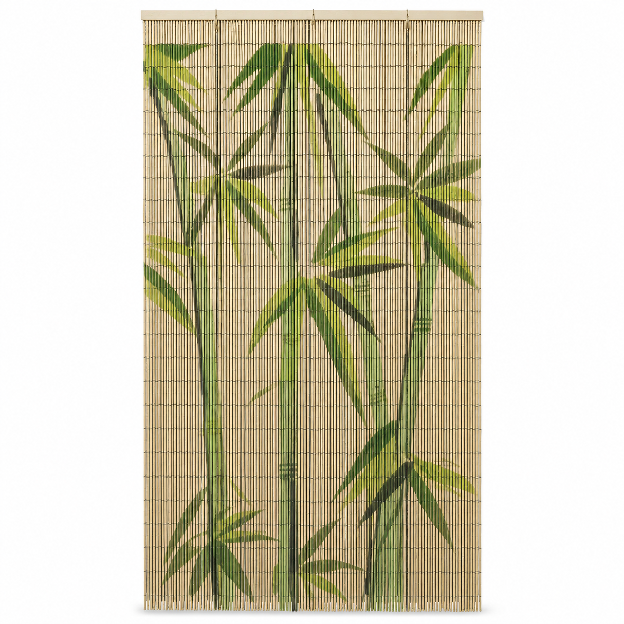 Deluxe Handmade Bamboo Door Curtain - Green Leaves (90x200cm Room Divider Strands/Wall Art)