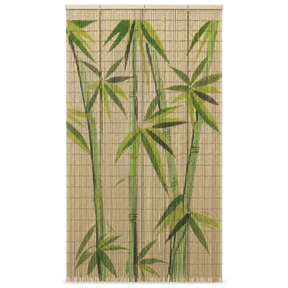 Deluxe Handmade Bamboo Door Curtain - Green Leaves (90x200cm Room Divider Strands/Wall Art)