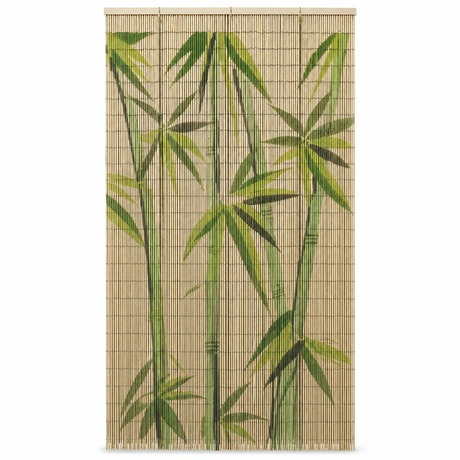 Deluxe Handmade Bamboo Door Curtain - Green Leaves (90x200cm Room Divider Strands/Wall Art)
