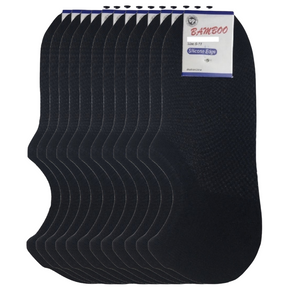 12 Pairs No Show Bamboo Socks Bulk Pack - Non-Slip Low Cut Invisible Footlet Socks - Black