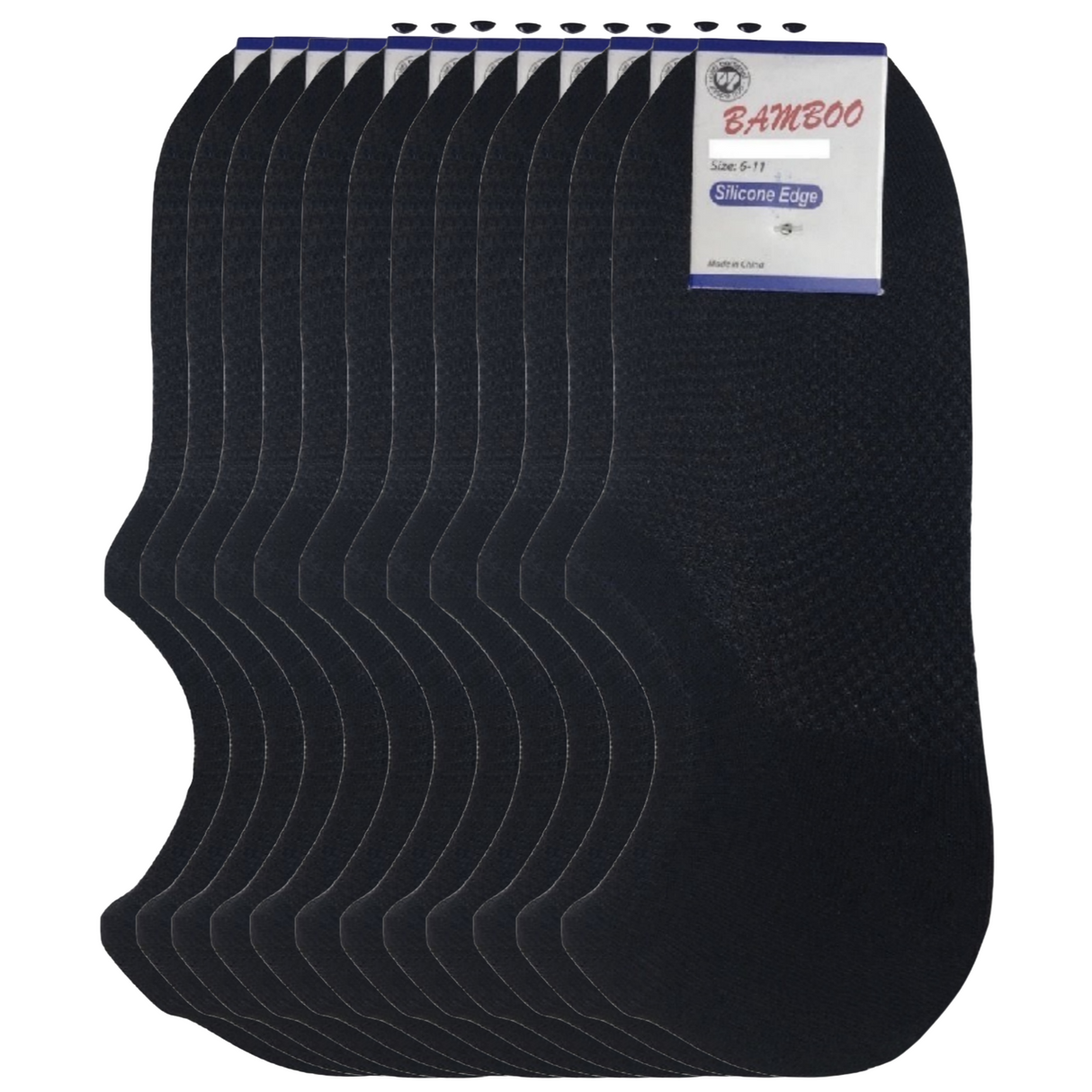 12x Pairs No Show Bamboo Socks Non-Slip Heel Grip Low Cut Invisible Footlet New - Black - 11-14