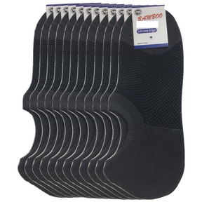 12x Pairs No Show Bamboo Socks Non-Slip Heel Grip Low Cut Invisible Footlet New - Charcoal - 11-14