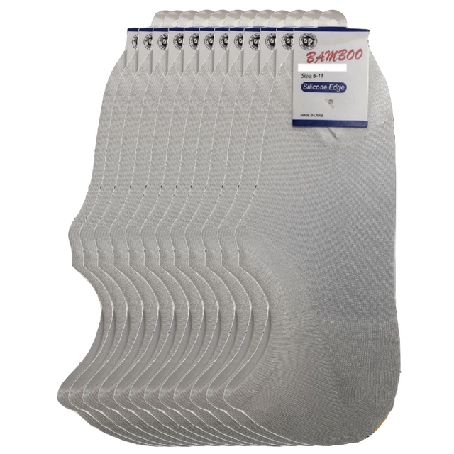 12 Pairs No Show Bamboo Socks Bulk Pack - White (Non-Slip Low Cut Invisible Footlet Socks)