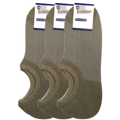 3 Pairs No Show Bamboo Socks Pack - Beige (Non-Slip Low Cut Invisible Footlet Socks)