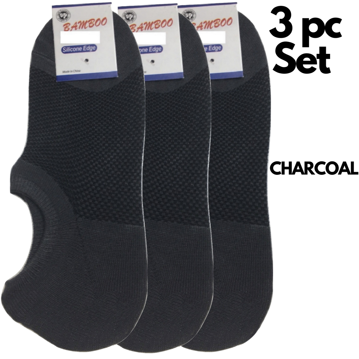 3x Pairs No Show Bamboo Socks Non-Slip Heel Grip Low Cut Invisible Footlet New - Black