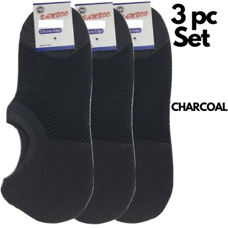 3x Pairs No Show Bamboo Socks Non-Slip Heel Grip Low Cut Invisible Footlet New - Black