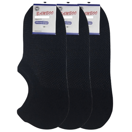 3 Pairs No Show Bamboo Socks Pack - Black (Non-Slip Low Cut Invisible Footlet Socks)