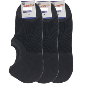 3x Pairs No Show Bamboo Socks Non-Slip Heel Grip Low Cut Invisible Footlet New - Charcoal - 11-14