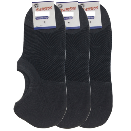 3 Pairs No Show Bamboo Socks Pack - Charcoal (Non-Slip Low Cut Invisible Footlet Socks)