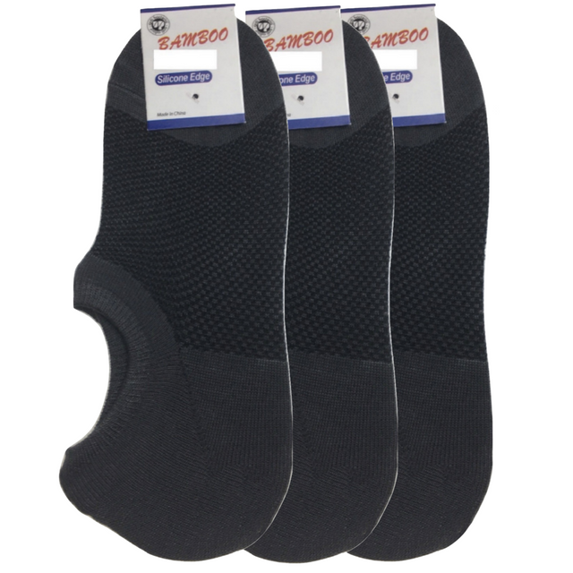 3x Pairs No Show Bamboo Socks Non-Slip Heel Grip Low Cut Invisible Footlet New - Charcoal - 11-14