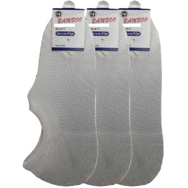 3 Pairs No Show Bamboo Socks Pack - White (Non-Slip Low Cut Invisible Footlet Socks)