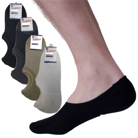 6x Pairs No Show Bamboo Socks Non-Slip Heel Grip Low Cut Invisible Footlet New - Beige