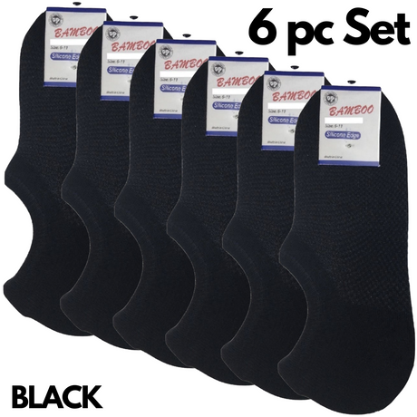 6 Pairs No Show Bamboo Socks Pack - Black (Non-Slip Low Cut Invisible Footlet Socks)
