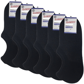 6x Pairs No Show Bamboo Socks Non-Slip Heel Grip Low Cut Invisible Footlet New - Black - 11-14